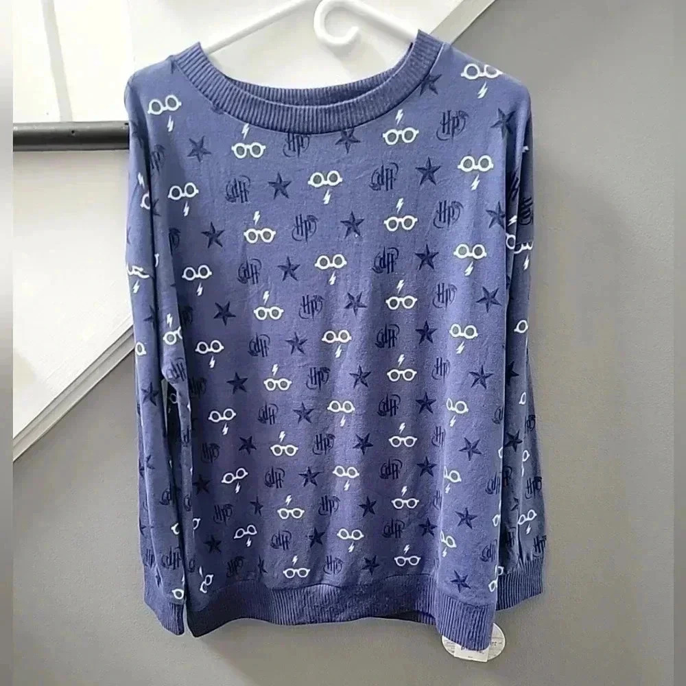 Harry Potter Women's Soft Wizarding Pajama Top Blue  Size Medium Roomy Lounge